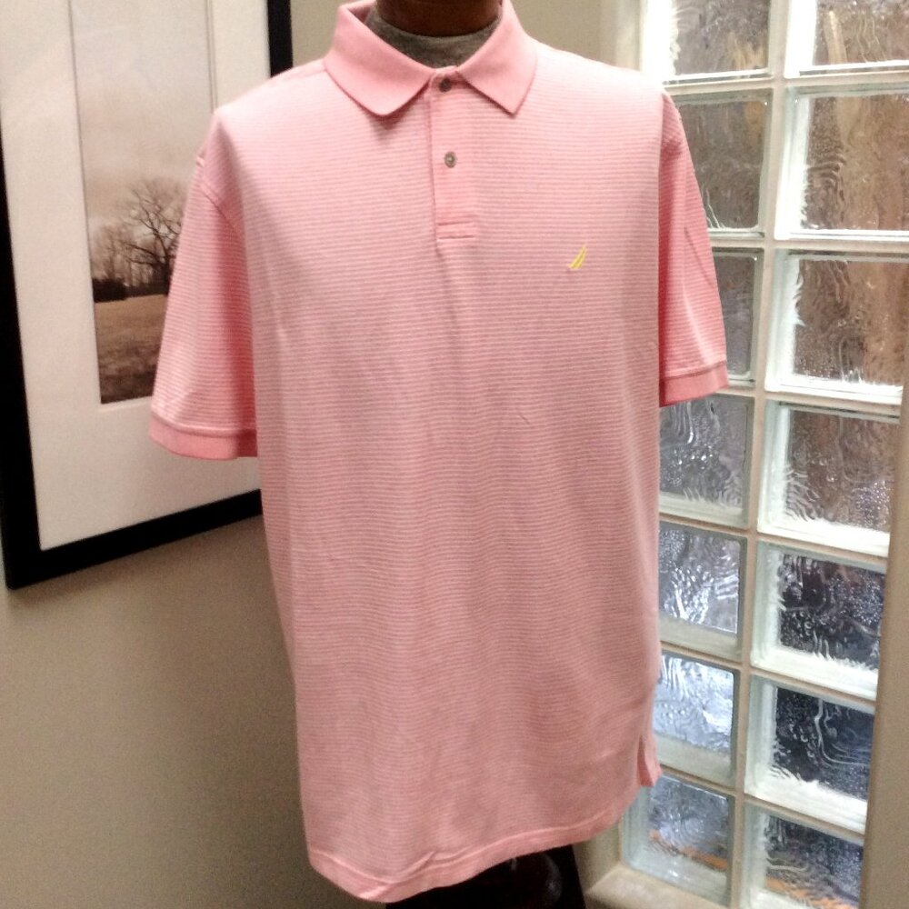 NWT Men’s Nautica Pink Strip Polo Shirt Short Sleeve XXL